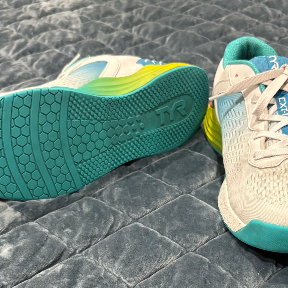 Teal, Blue, Yellow, and White Men’s TYR CXT-1 Sneakers